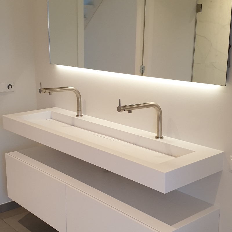 Corian Wastafelmeubel 8 Dubbele solid surface wastafel van corian