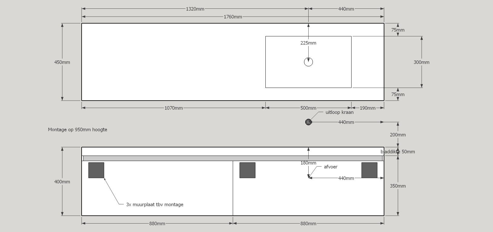 Voor professionals 5 Technische bouwtekening maatwerk wastafel van TIZ Design